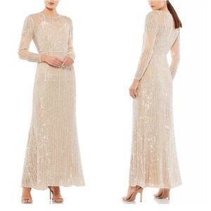 Mac Duggal 93629 Sequined Illusion Trumpet Gown Sz 8 NWT High Neck Long Sleeve